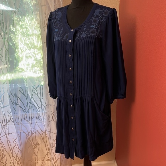 Anthropologie Drop Waist Pheasant Embroidered Dress Size 14 - Picture 2 of 8